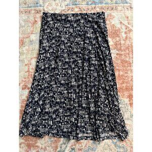 90s Y2k Stretchy Pull On Pattern Midi Skirt Womens M Office Career Navy Comfy
